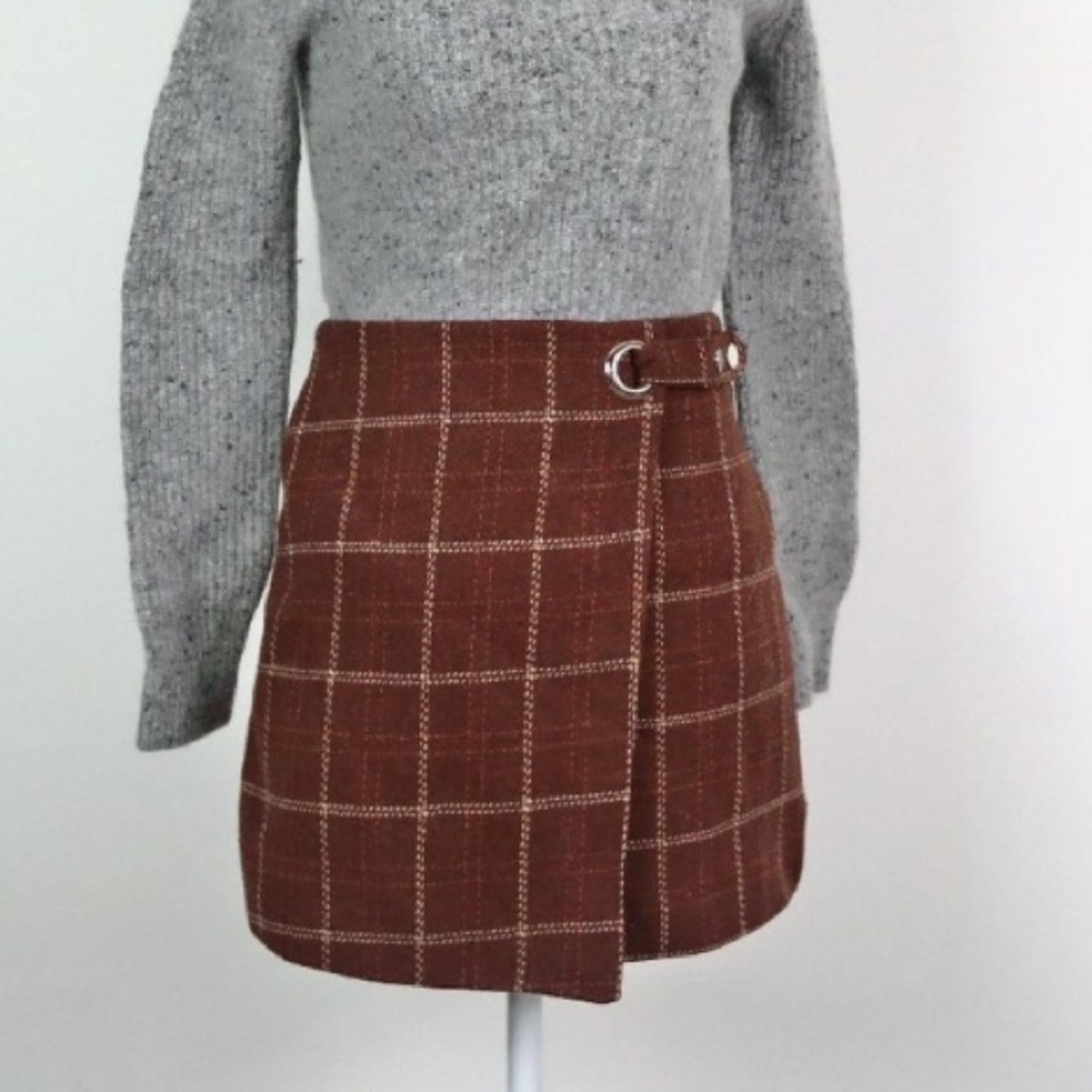 Vintage 70s Inspired Plaid Wrap Mini Skirt